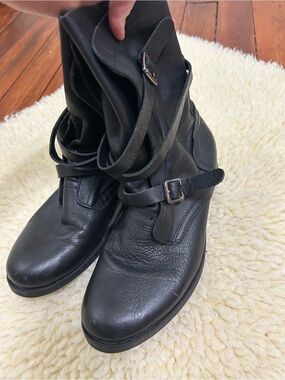 Diba True Black Leather Women's Buckle Ankle Boots